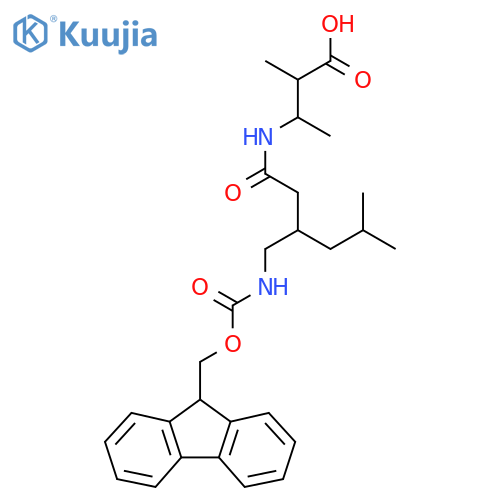 3-{3-({(9H-fluoren-9-yl)methoxycarbonyl}amino)methyl-5-methylhexanamido}-2-methylbutanoic acid structure