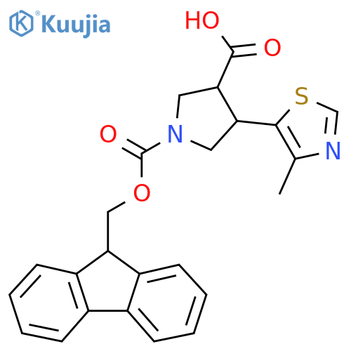 1-{(9H-fluoren-9-yl)methoxycarbonyl}-4-(4-methyl-1,3-thiazol-5-yl)pyrrolidine-3-carboxylic acid structure