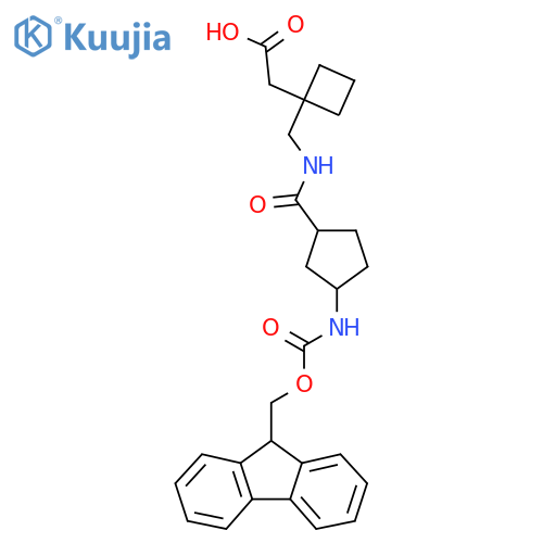 2-1-({3-({(9H-fluoren-9-yl)methoxycarbonyl}amino)cyclopentylformamido}methyl)cyclobutylacetic acid structure