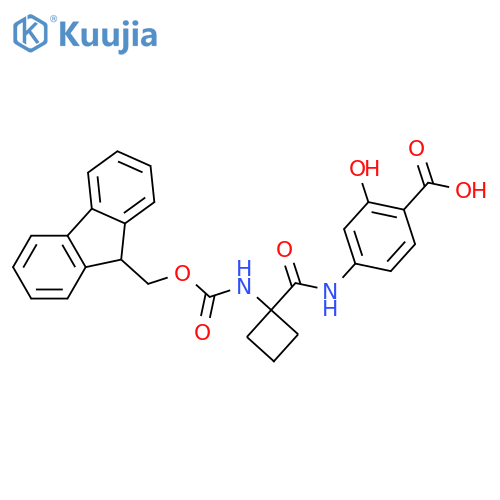 4-1-({(9H-fluoren-9-yl)methoxycarbonyl}amino)cyclobutaneamido-2-hydroxybenzoic acid structure
