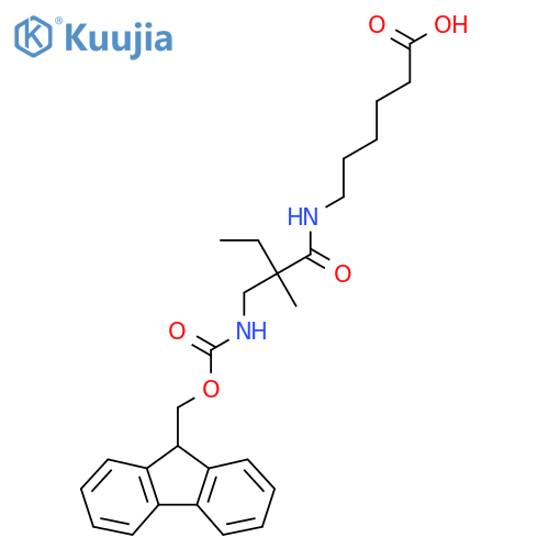 6-{2-({(9H-fluoren-9-yl)methoxycarbonyl}amino)methyl-2-methylbutanamido}hexanoic acid structure