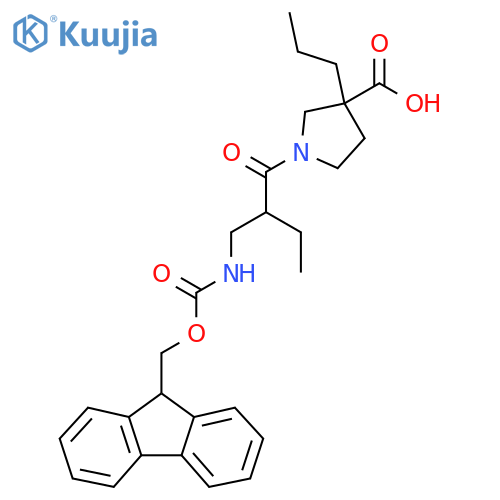 1-{2-({(9H-fluoren-9-yl)methoxycarbonyl}amino)methylbutanoyl}-3-propylpyrrolidine-3-carboxylic acid structure