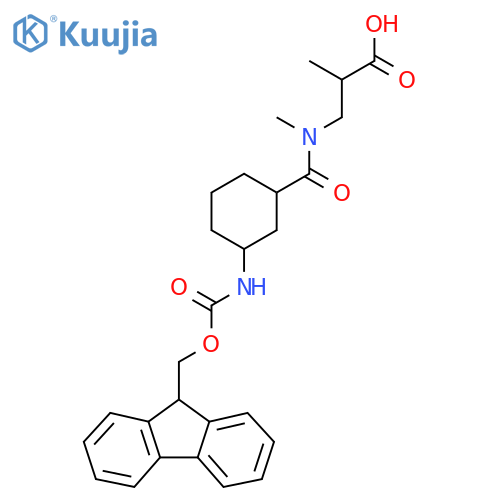 3-{1-3-({(9H-fluoren-9-yl)methoxycarbonyl}amino)cyclohexyl-N-methylformamido}-2-methylpropanoic acid structure