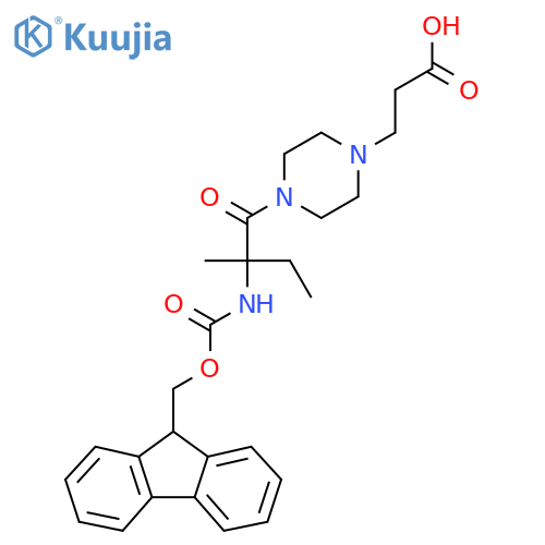 3-{4-2-({(9H-fluoren-9-yl)methoxycarbonyl}amino)-2-methylbutanoylpiperazin-1-yl}propanoic acid structure