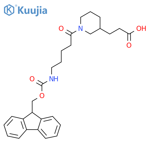 3-{1-5-({(9H-fluoren-9-yl)methoxycarbonyl}amino)pentanoylpiperidin-3-yl}propanoic acid structure