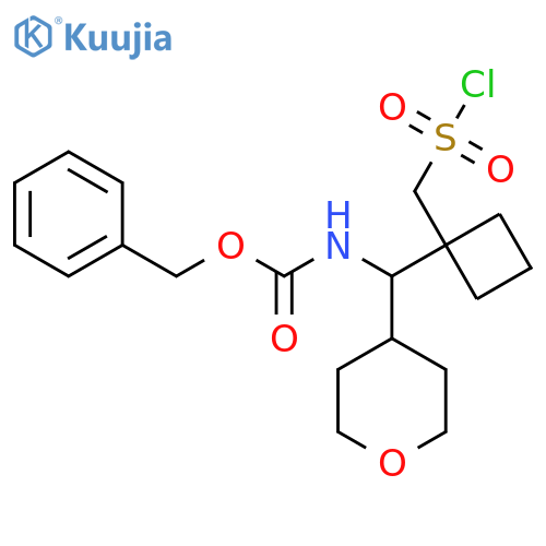 benzyl N-({1-(chlorosulfonyl)methylcyclobutyl}(oxan-4-yl)methyl)carbamate structure