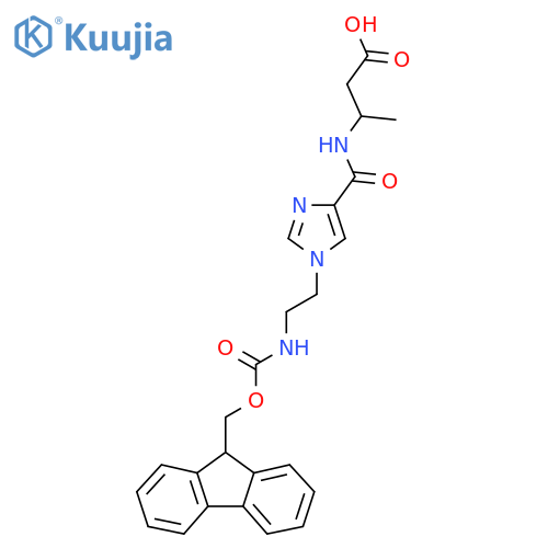 3-({1-2-({(9H-fluoren-9-yl)methoxycarbonyl}amino)ethyl-1H-imidazol-4-yl}formamido)butanoic acid structure