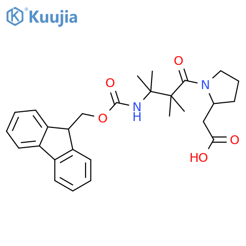 2-{1-3-({(9H-fluoren-9-yl)methoxycarbonyl}amino)-2,2,3-trimethylbutanoylpyrrolidin-2-yl}acetic acid structure