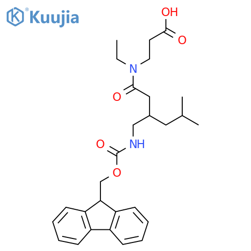 3-{N-ethyl-3-({(9H-fluoren-9-yl)methoxycarbonyl}amino)methyl-5-methylhexanamido}propanoic acid structure