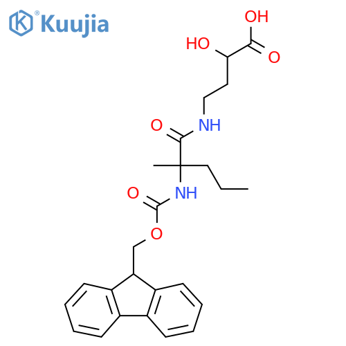4-2-({(9H-fluoren-9-yl)methoxycarbonyl}amino)-2-methylpentanamido-2-hydroxybutanoic acid structure