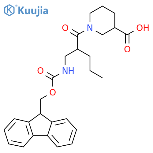 1-{2-({(9H-fluoren-9-yl)methoxycarbonyl}amino)methylpentanoyl}piperidine-3-carboxylic acid structure