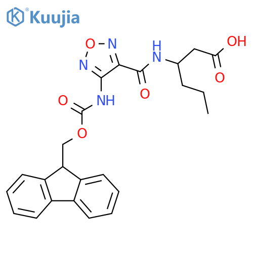 3-{4-({(9H-fluoren-9-yl)methoxycarbonyl}amino)-1,2,5-oxadiazol-3-ylformamido}hexanoic acid structure