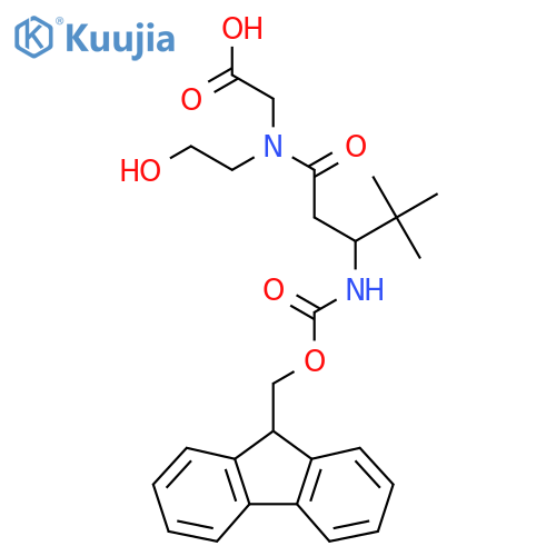 2-3-({(9H-fluoren-9-yl)methoxycarbonyl}amino)-N-(2-hydroxyethyl)-4,4-dimethylpentanamidoacetic acid structure