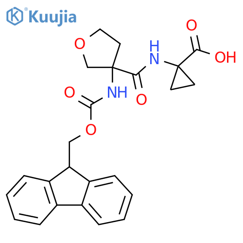 1-3-({(9H-fluoren-9-yl)methoxycarbonyl}amino)oxolane-3-amidocyclopropane-1-carboxylic acid structure