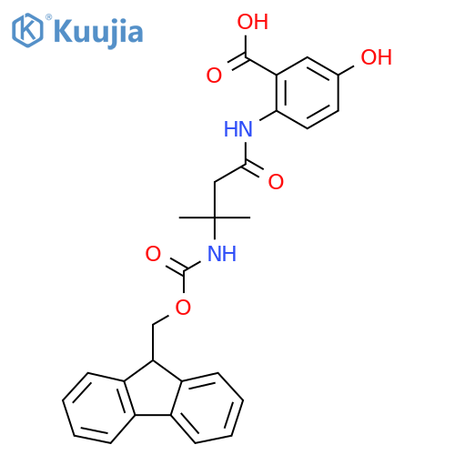 2-3-({(9H-fluoren-9-yl)methoxycarbonyl}amino)-3-methylbutanamido-5-hydroxybenzoic acid structure