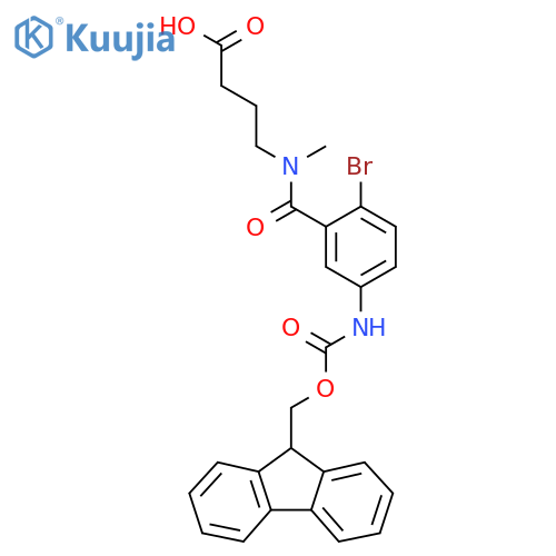 4-{1-2-bromo-5-({(9H-fluoren-9-yl)methoxycarbonyl}amino)phenyl-N-methylformamido}butanoic acid structure