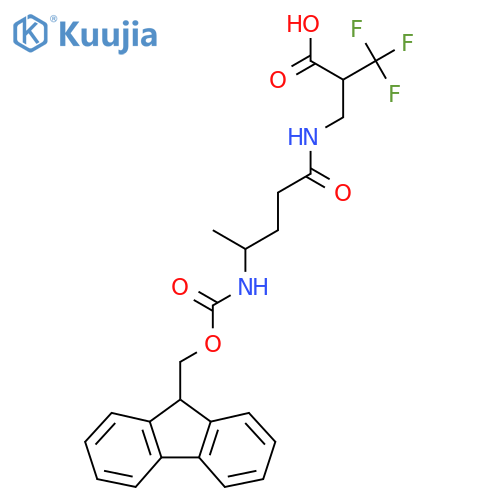 2-{4-({(9H-fluoren-9-yl)methoxycarbonyl}amino)pentanamidomethyl}-3,3,3-trifluoropropanoic acid structure