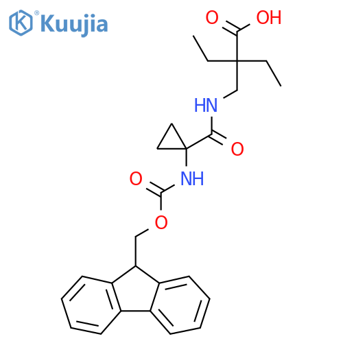 2-ethyl-2-({1-({(9H-fluoren-9-yl)methoxycarbonyl}amino)cyclopropylformamido}methyl)butanoic acid structure