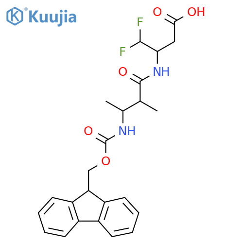 3-3-({(9H-fluoren-9-yl)methoxycarbonyl}amino)-2-methylbutanamido-4,4-difluorobutanoic acid structure