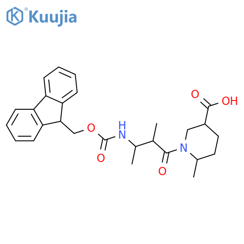 1-3-({(9H-fluoren-9-yl)methoxycarbonyl}amino)-2-methylbutanoyl-6-methylpiperidine-3-carboxylic acid structure