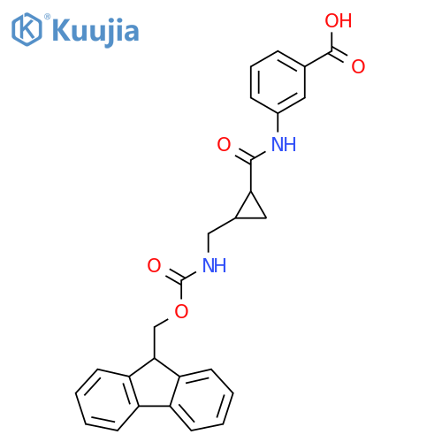 3-{2-({(9H-fluoren-9-yl)methoxycarbonyl}amino)methylcyclopropaneamido}benzoic acid structure