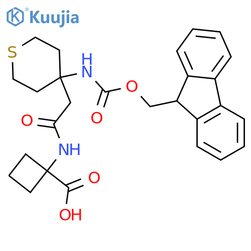 1-{2-4-({(9H-fluoren-9-yl)methoxycarbonyl}amino)thian-4-ylacetamido}cyclobutane-1-carboxylic acid structure