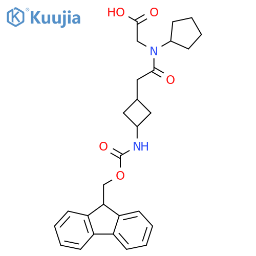 2-{N-cyclopentyl-2-3-({(9H-fluoren-9-yl)methoxycarbonyl}amino)cyclobutylacetamido}acetic acid structure