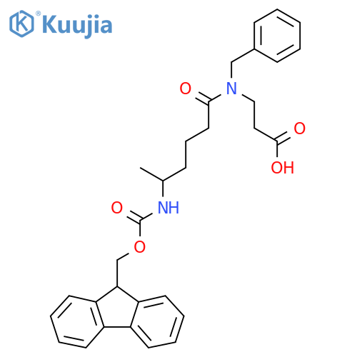 3-N-benzyl-5-({(9H-fluoren-9-yl)methoxycarbonyl}amino)hexanamidopropanoic acid structure