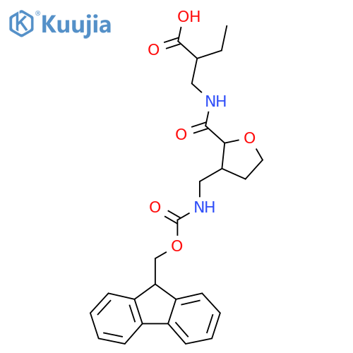2-({3-({(9H-fluoren-9-yl)methoxycarbonyl}amino)methyloxolan-2-yl}formamido)methylbutanoic acid structure