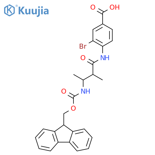 3-bromo-4-3-({(9H-fluoren-9-yl)methoxycarbonyl}amino)-2-methylbutanamidobenzoic acid structure