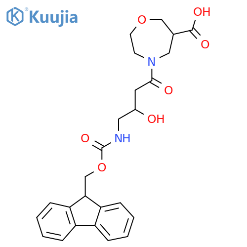 4-4-({(9H-fluoren-9-yl)methoxycarbonyl}amino)-3-hydroxybutanoyl-1,4-oxazepane-6-carboxylic acid structure