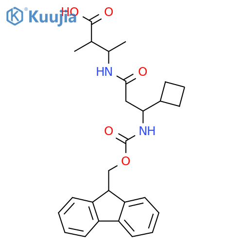 3-3-cyclobutyl-3-({(9H-fluoren-9-yl)methoxycarbonyl}amino)propanamido-2-methylbutanoic acid structure