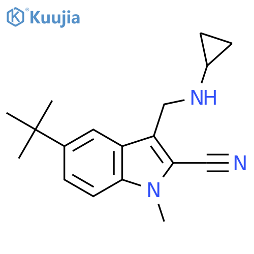 5-tert-butyl-3-[(cyclopropylamino)methyl]-1-methyl-1H-indole-2-carbonitrile structure