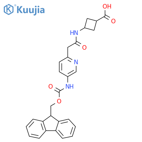 3-{2-5-({(9H-fluoren-9-yl)methoxycarbonyl}amino)pyridin-2-ylacetamido}cyclobutane-1-carboxylic acid structure