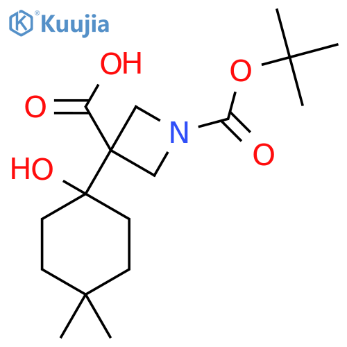 1-(tert-butoxy)carbonyl-3-(1-hydroxy-4,4-dimethylcyclohexyl)azetidine-3-carboxylic acid structure