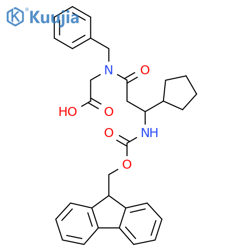 2-N-benzyl-3-cyclopentyl-3-({(9H-fluoren-9-yl)methoxycarbonyl}amino)propanamidoacetic acid structure