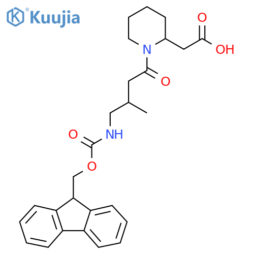 2-{1-4-({(9H-fluoren-9-yl)methoxycarbonyl}amino)-3-methylbutanoylpiperidin-2-yl}acetic acid structure