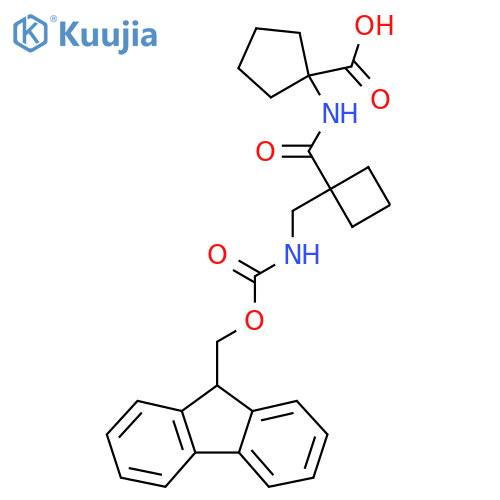1-{1-({(9H-fluoren-9-yl)methoxycarbonyl}amino)methylcyclobutaneamido}cyclopentane-1-carboxylic acid structure