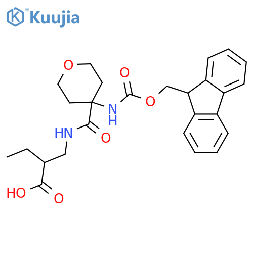 2-({4-({(9H-fluoren-9-yl)methoxycarbonyl}amino)oxan-4-ylformamido}methyl)butanoic acid structure