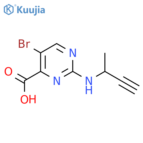 5-bromo-2-(but-3-yn-2-yl)aminopyrimidine-4-carboxylic acid structure