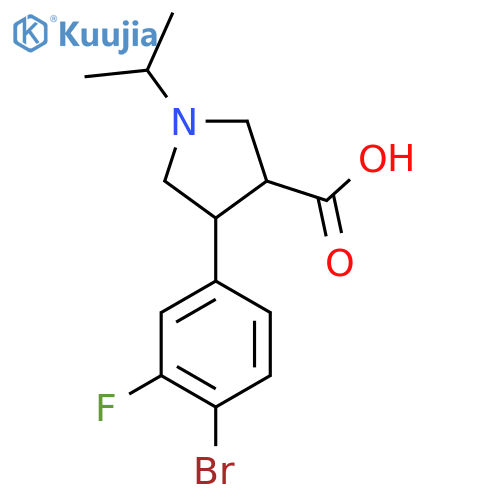 4-(4-bromo-3-fluorophenyl)-1-(propan-2-yl)pyrrolidine-3-carboxylic acid structure