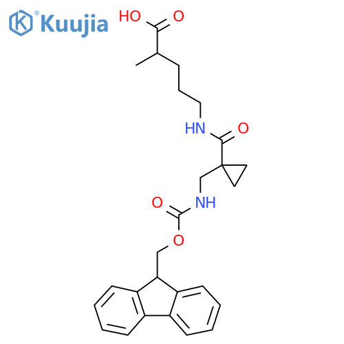 5-({1-({(9H-fluoren-9-yl)methoxycarbonyl}amino)methylcyclopropyl}formamido)-2-methylpentanoic acid structure