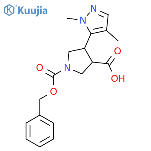 1-(benzyloxy)carbonyl-4-(1,4-dimethyl-1H-pyrazol-5-yl)pyrrolidine-3-carboxylic acid structure