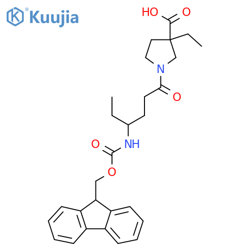 3-ethyl-1-4-({(9H-fluoren-9-yl)methoxycarbonyl}amino)hexanoylpyrrolidine-3-carboxylic acid structure