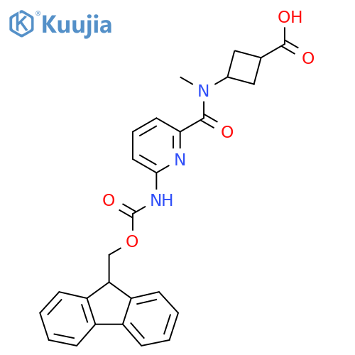 3-N-methyl6-({(9H-fluoren-9-yl)methoxycarbonyl}amino)pyridine-2-amidocyclobutane-1-carboxylic acid structure