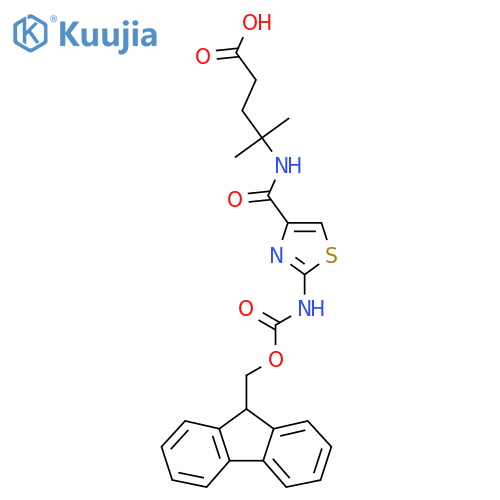 4-{2-({(9H-fluoren-9-yl)methoxycarbonyl}amino)-1,3-thiazol-4-ylformamido}-4-methylpentanoic acid structure