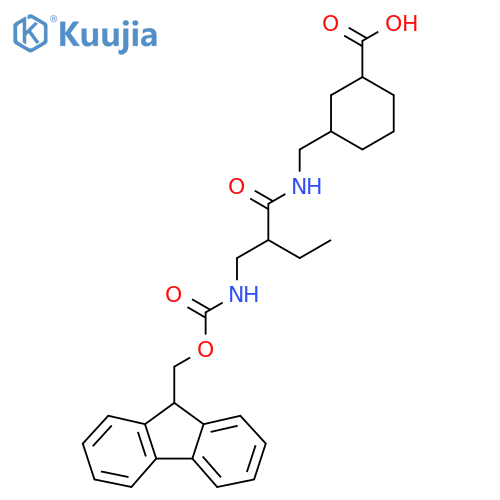 3-({2-({(9H-fluoren-9-yl)methoxycarbonyl}amino)methylbutanamido}methyl)cyclohexane-1-carboxylic acid structure