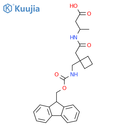 3-(2-{1-({(9H-fluoren-9-yl)methoxycarbonyl}amino)methylcyclobutyl}acetamido)butanoic acid structure