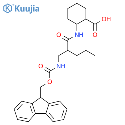 2-{2-({(9H-fluoren-9-yl)methoxycarbonyl}amino)methylpentanamido}cyclohexane-1-carboxylic acid structure