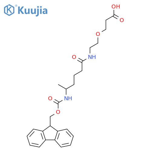 3-{2-5-({(9H-fluoren-9-yl)methoxycarbonyl}amino)hexanamidoethoxy}propanoic acid structure